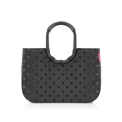 reisenthel loopshopper L frame glossy dots black – Stabile Tasche mit praktischen Fächern aus recycelten PET-Flaschen – Charmantes und wasserabweisendes Design von reisenthel