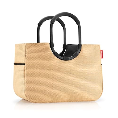 reisenthel loopshopper L frame raffia black – Stabile Tasche mit praktischen Fächern aus recycelten PET-Flaschen – Charmantes und wasserabweisendes Design von reisenthel