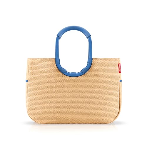 reisenthel loopshopper L frame raffia blue – Stabile Tasche mit praktischen Fächern aus recycelten PET-Flaschen – Charmantes und wasserabweisendes Design von reisenthel