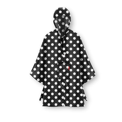 reisenthel mini maxi poncho dots white – Klein verpackter Regencape aus hochwertigem Polyestergewebe – Ansprechendes Design mit weiter Kragenöffnung von reisenthel