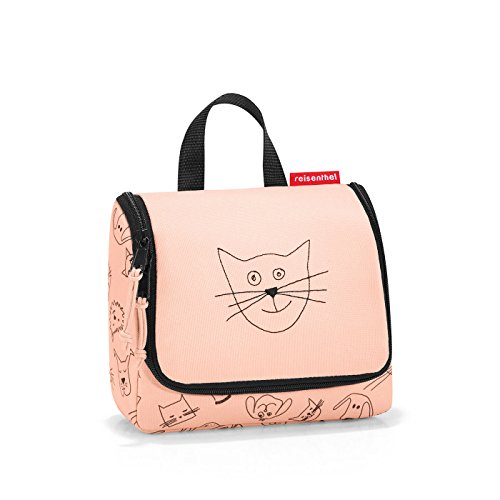 reisenthel toiletbag S Kids Cats and Dogs Rose - Kulturbeutel für Kinder mit 1,5l Volumen Aufklappbar mit Haken zum Aufhängen Mit Namensschild innen B 18,5 x H 16 x T 7 cm von reisenthel