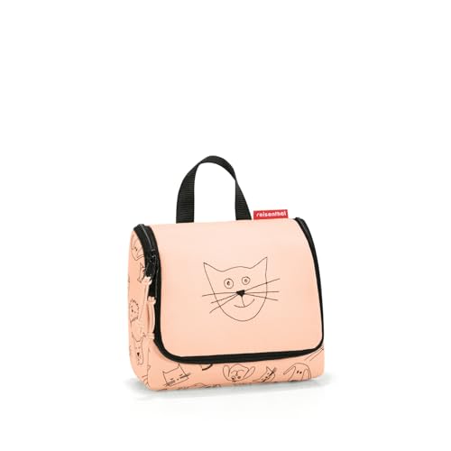 reisenthel toiletbag S Kids Cats and Dogs Rose - Kulturbeutel für Kinder mit 1,5l Volumen Aufklappbar mit Haken zum Aufhängen Mit Namensschild innen B 18,5 x H 16 x T 7 cm von reisenthel