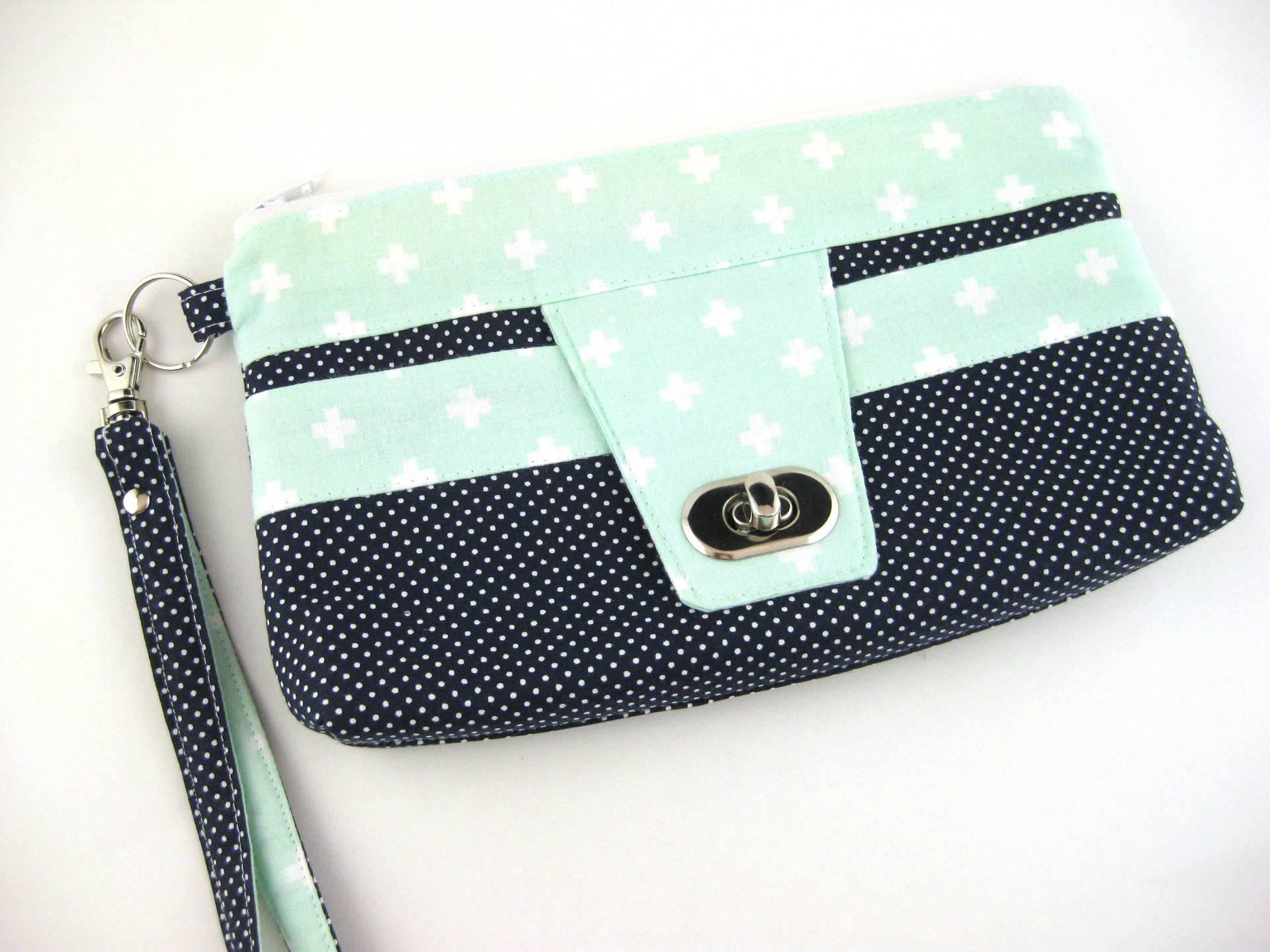 Clutch Mit Reißverschluss Am Handgelenk Und Schlüsselanhänger, Damen Handtasche Kleine Handytasche Blau Clutch Mit Reißverschluss Am Handgelenk Und Schlüsselanhänger, Damen Handtasche Kleine Handytasche Blau von reispeices