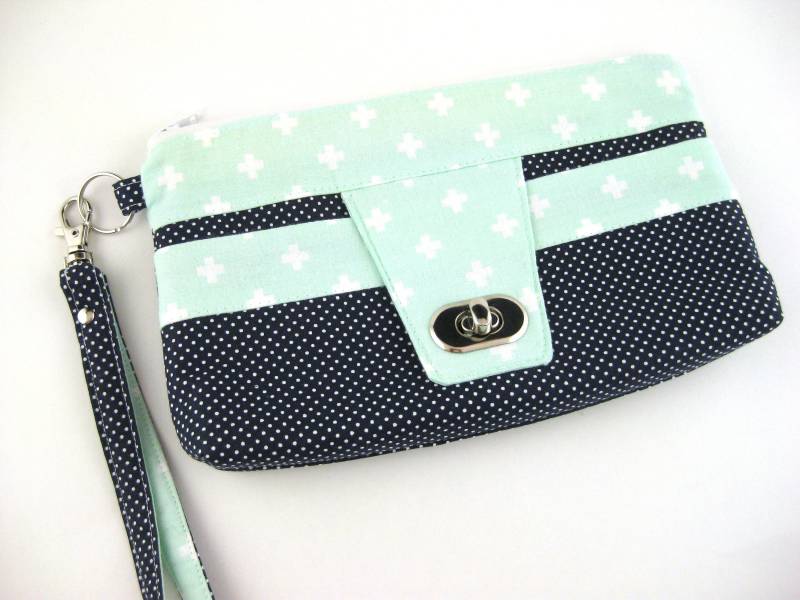 Clutch Mit Reißverschluss Am Handgelenk Und Schlüsselanhänger, Damen Handtasche Kleine Handytasche Blau Clutch Mit Reißverschluss Am Handgelenk Und Schlüsselanhänger, Damen Handtasche Kleine Handytasche Blau von reispeices