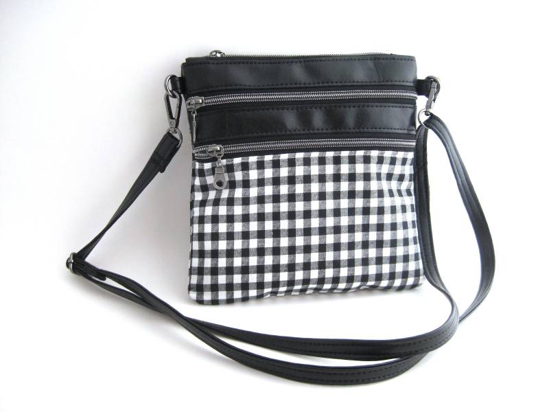 Kleine Crossbody Bag Vegan Tasche Mini Geldbörse Reißverschluss Beutel Handtasche Schwarz Karierte von reispeices