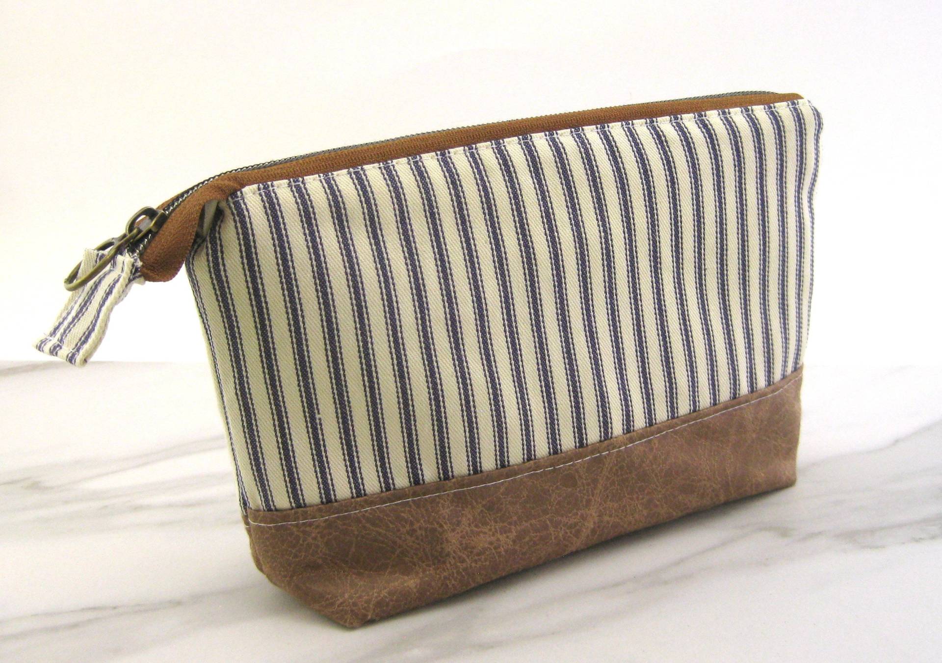 Personalisierte Reißverschlusstasche Weit Offen Tasche Doppelreißverschlusstasche Make-Up Zubehör Beauty Bag Kosmetiktasche Gestreift von reispeices