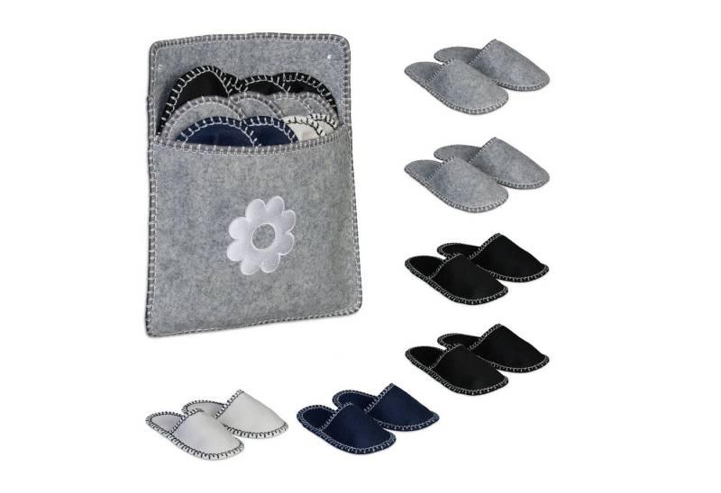 relaxdays 6 Paar Gästehausschuhe aus Filz Hausschuh von relaxdays