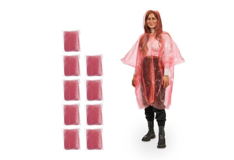 relaxdays Regenponcho Einweg Regenponcho 10er Set rot von relaxdays