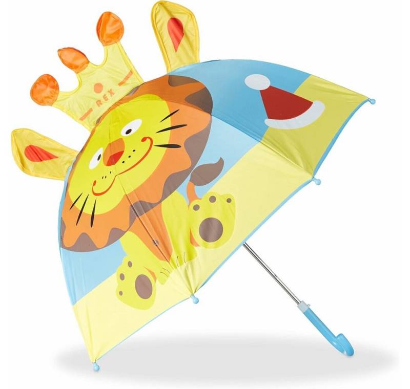 relaxdays Stockregenschirm Kinder-Regenschirm Löwe blau von relaxdays
