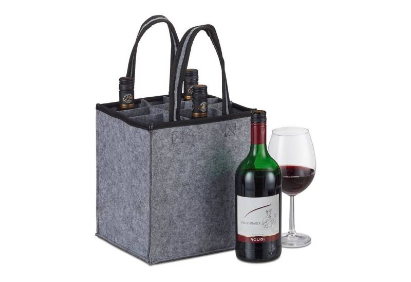 relaxdays Tragetasche 2 x Flaschentasche Filz anthrazit von relaxdays