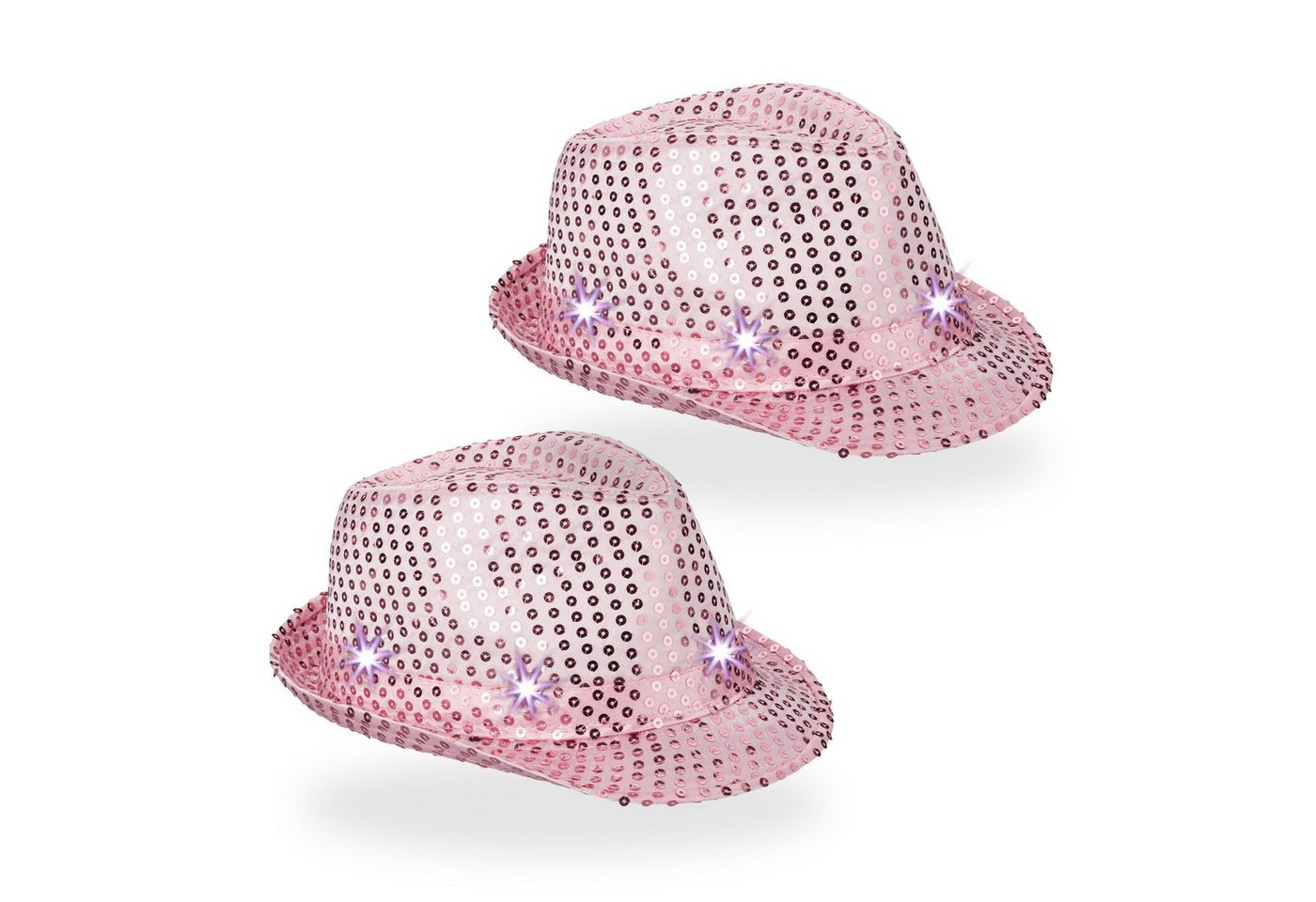 relaxdays Trilby Pailletten Hüte LED 2er Set Pink von relaxdays