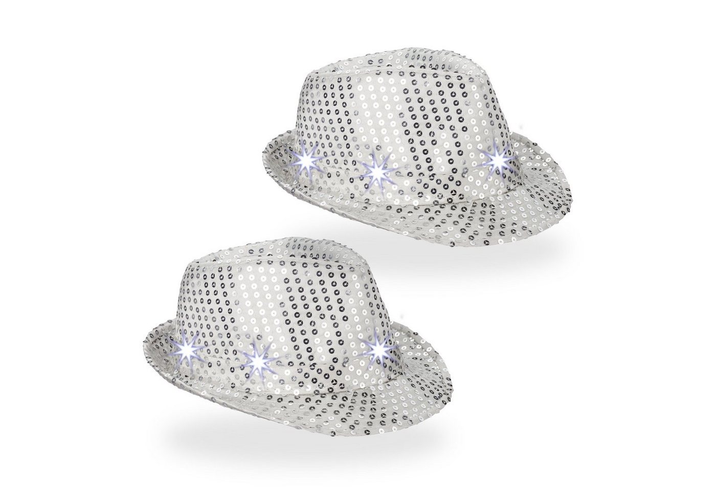 relaxdays Trilby Pailletten Hüte LED 2er Set Silber von relaxdays