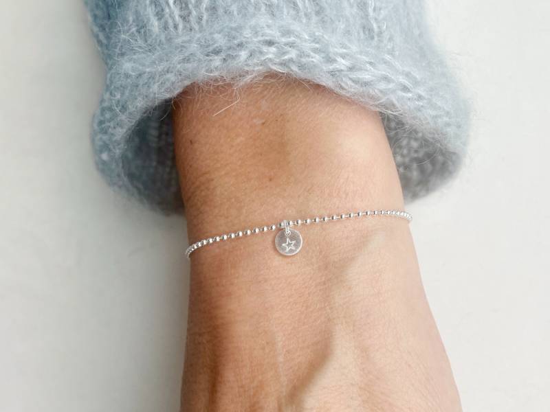 Kugel Armband Silber Mit Stern Anhänger | Zartes , Filigranes Armkettchen Sterling Boho Schmuck Renna Deluxe von rennadeluxe