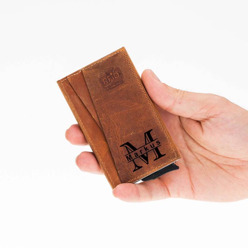 Echtleder Kartenetui Personalisierter Card Holder Mit Mechanismus, Rfid-Schutz, Handgefertigt, Perfektes Weihnachtsgeschenk Geldbörse von rennaleather