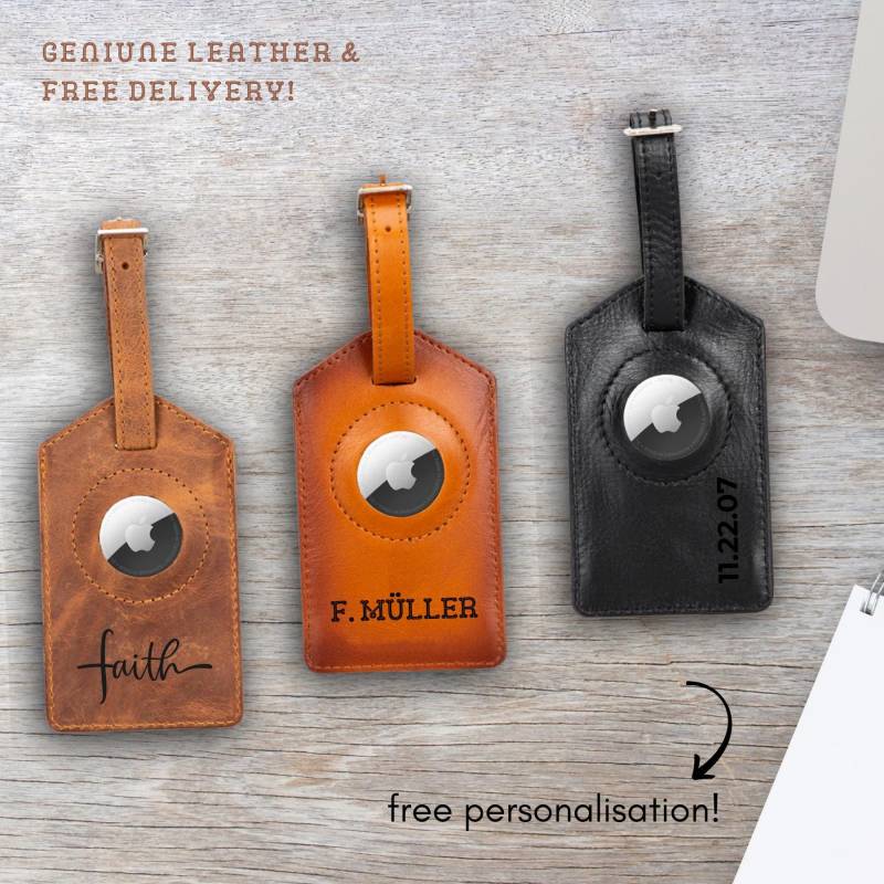 Personalised Airtag Holder Luggage Tag Leather Customized Chain Gifts For Her Him Pets Luggages Kids Unisex Gift Geniune von rennaleather