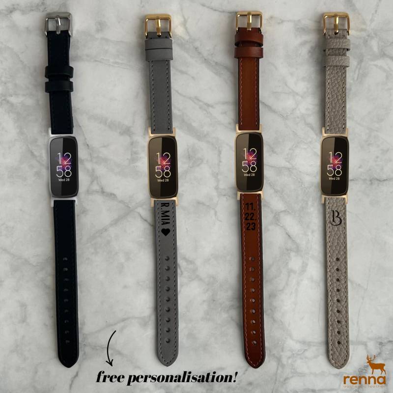 Personalized Leather Fitbit Inspire 1 2 3 Smart Watch Strap Customized 14mm Women Band Special Gift Laser Engraving Present Unisex Men von rennaleather