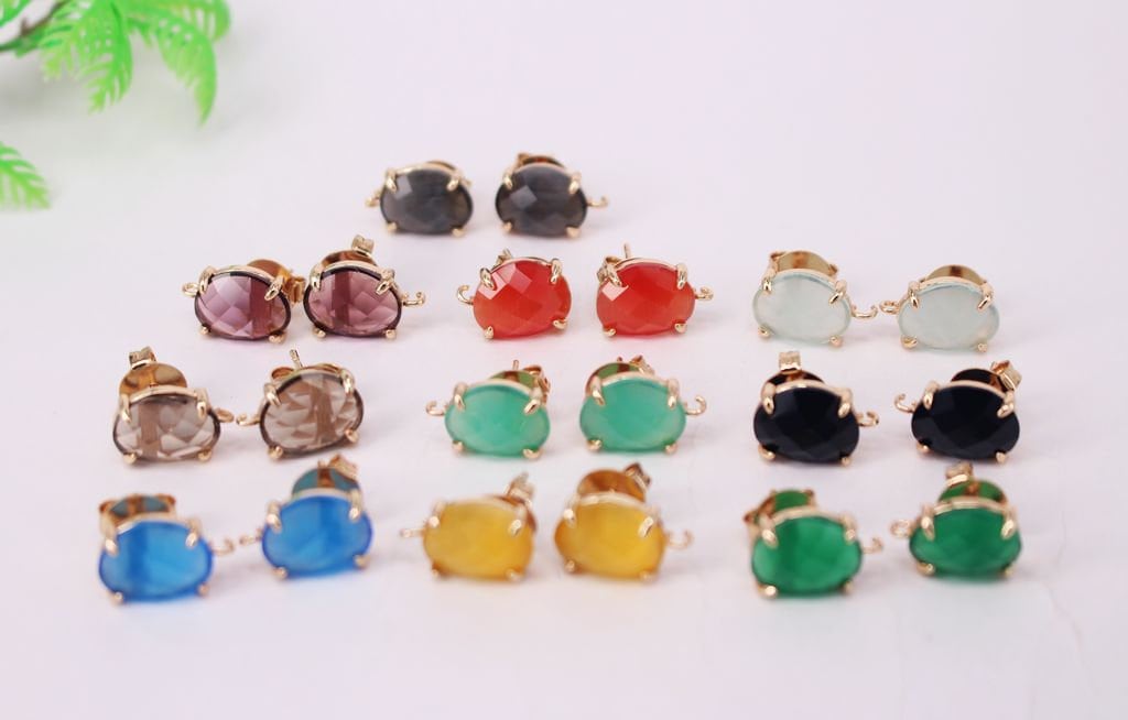 10Pair 10x12mm Ei Form Druzy Kristall Glas Ohrstecker, Metall Vergoldete Ohrstecker, Druzy Edelstein Ohrstecker Mit Schleife von rensheng000