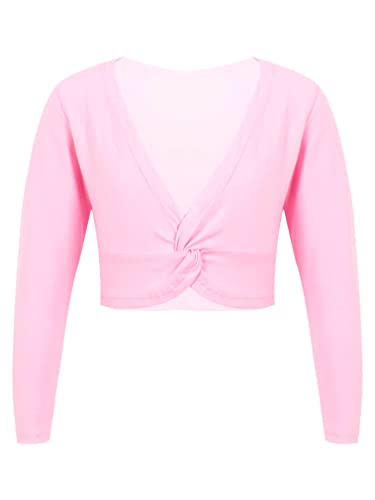 renvena Ballettjacke Mädchen Langarm Bolero Wickeljacke Baumwolle Ballett Strickjacke warm Ballettkleidung für 1-14 Jahre Kinder Rosa 116-140 von renvena