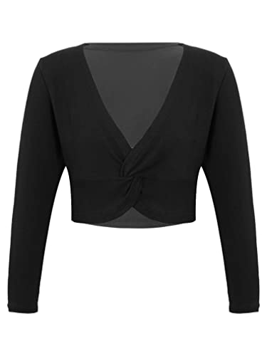 renvena Ballettjacke Mädchen Langarm Bolero Wickeljacke Baumwolle Ballett Strickjacke warm Ballettkleidung für 1-14 Jahre Kinder Schwarz 116-140 von renvena