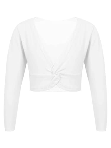 renvena Ballettjacke Mädchen Langarm Bolero Wickeljacke Baumwolle Ballett Strickjacke warm Ballettkleidung für 1-14 Jahre Kinder Weiß 140-152 von renvena