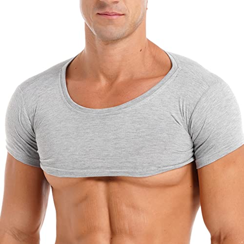 renvena Crop Top Herren Bauchfrei Kurzarm T-Shirt Kurz Oberteil Sport Shirt Unterhemd Muskelshirts Rundhals Männer Sportwear Gray L von renvena