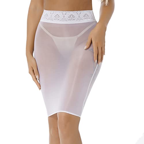 renvena Damen Nylon Minirock Sexy Unterrock Transparent Bodycon Rock Stretch Bleistiftrock Bandage Röckchen Unterwäsche Dessous Clubwear Weiß One Size von renvena