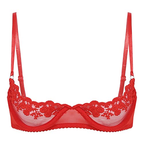 renvena Damen Spitze BH Hebe Push Up Bra Offen Büstenhebe BH mit Bügel Unterbrust Bralette Büstenhalter Sexy Dessous Unterwäsche Z Rot M von renvena