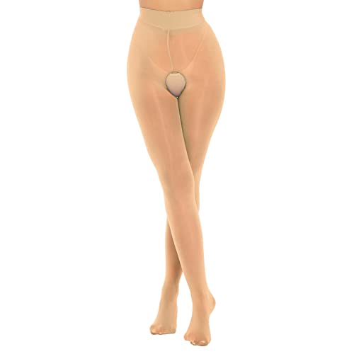 renvena Damen Strumpfhose Sexy Ouvert Unterhose Schritt Offen Lange Leggings Tights Transparent Reizwäsche Nude Einheitsgröße von renvena