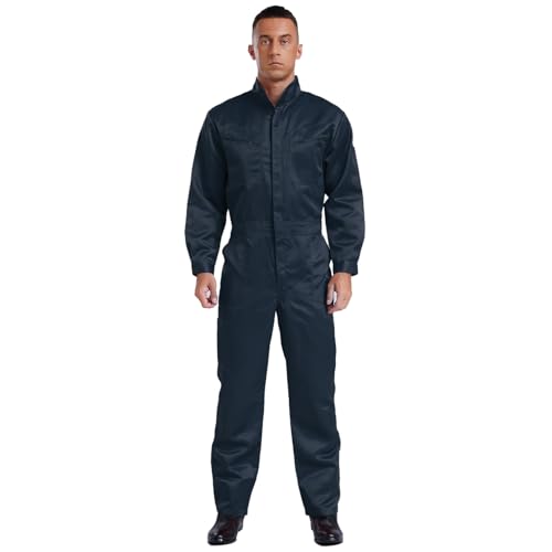 renvena Herren Arbeitsoverall mit Reißverschluss Arbeitsanzug Overall Baumwolle Jumpsuit Arbeitskombi Uniform für Werkstatt Gärtner Navy blau XXL von renvena