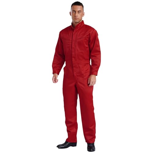 renvena Herren Arbeitsoverall mit Reißverschluss Arbeitsanzug Overall Baumwolle Jumpsuit Arbeitskombi Uniform für Werkstatt Gärtner Rot M von renvena