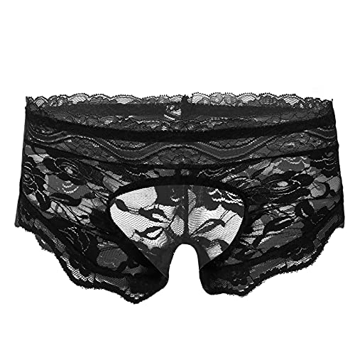 renvena Herren Ouvert Slip Sissy Dessous String Tanga Spitze Unterwäsche Erotik Reizwäsche Crossdresser Kostüm Offener Schritt Lingerie Schwarz A L von renvena