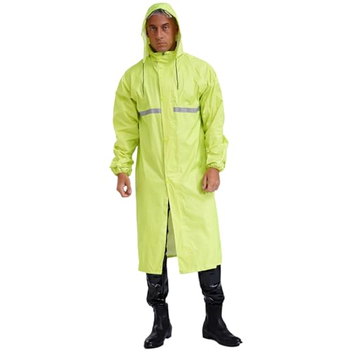 renvena Herren Regenjacke mit Kapuze Lange Regenmantel Wasserdicht Regenponcho Wiederverwendbar Regencape für Wandern Radfahren Typ A Neon Grün 3XL von renvena