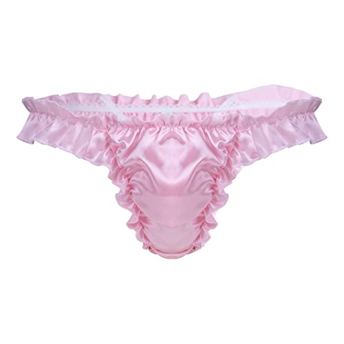 renvena Herren String Tanga Satin Slip Dessous Mini Bikini Briefs Sissy Männer Unterwäsche Micro Slip Höschen Schlüpfer Erotik Unterhose A Rosa XXL von renvena