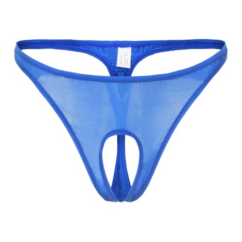 renvena Herren String mit Öffnung Sexy Mini Slip Tanga Unterhose Ouvert Unterwäsche Transparent Bikinihose Trunks Low Rise Blau L von renvena