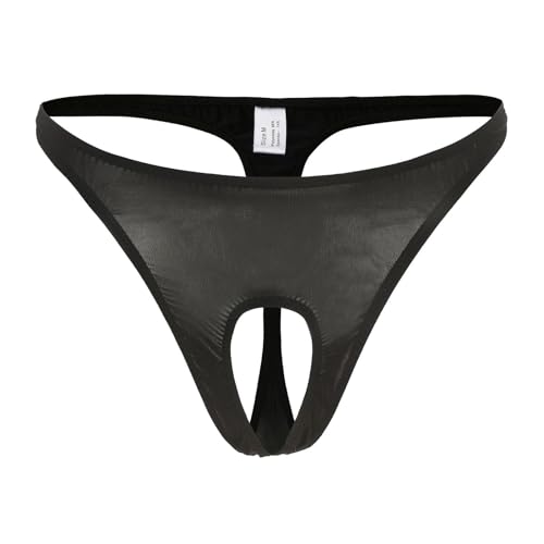 renvena Herren String mit Öffnung Sexy Mini Slip Tanga Unterhose Ouvert Unterwäsche Transparent Bikinihose Trunks Low Rise Schwarz 3XL von renvena
