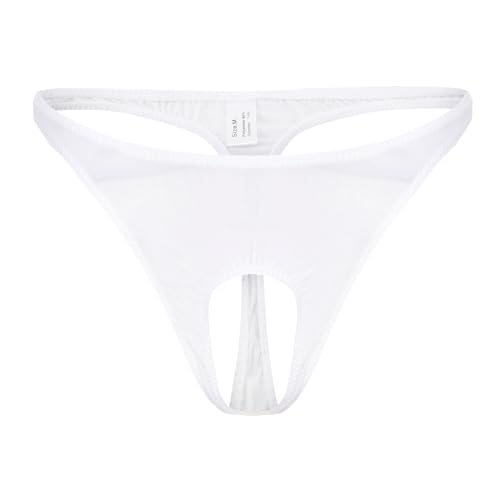 renvena Herren String mit Öffnung Sexy Mini Slip Tanga Unterhose Ouvert Unterwäsche Transparent Bikinihose Trunks Low Rise Weiß XL von renvena