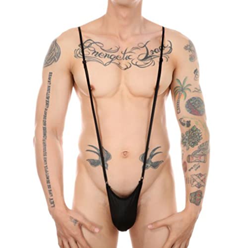 renvena Herren Stringbody Bodysuit Sexy Mankini Singlet Wrestling Mirco Slip Erotische Body Verstellbar Einteiler Unterwäsche Dessous Reizwäsche Schwarz One Size von renvena