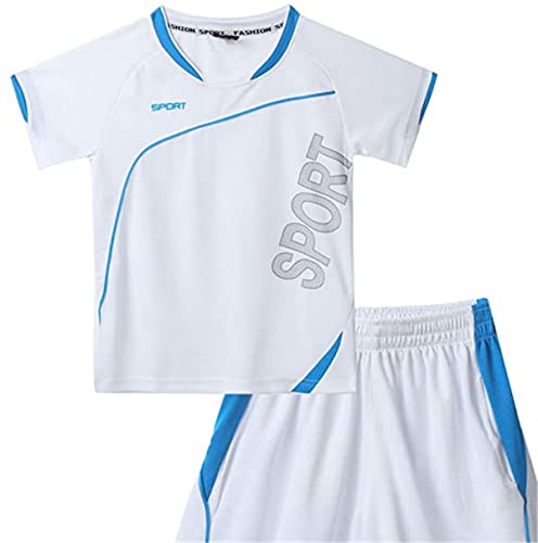 renvena Kinder Jungen Sport Kleidung Set Trainingsanzug Jogginganzug Kurzarm T-Shirt mit Sportshorts Fussball Trikot Sportswear Sommer, 7-8 Jahre, Weiß von renvena