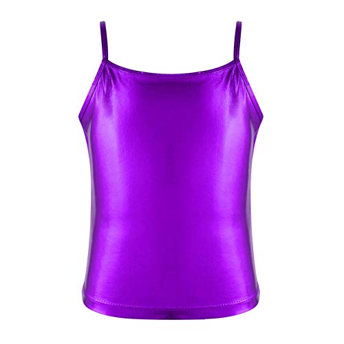 renvena Mädchen Metallic Tank Top Lange Trägertops Ärmellos Shirt Oberteil Unterhemd Einfarbig Kinder Tanz Sport Tops Stretch Lila 140/10 Jahre von renvena