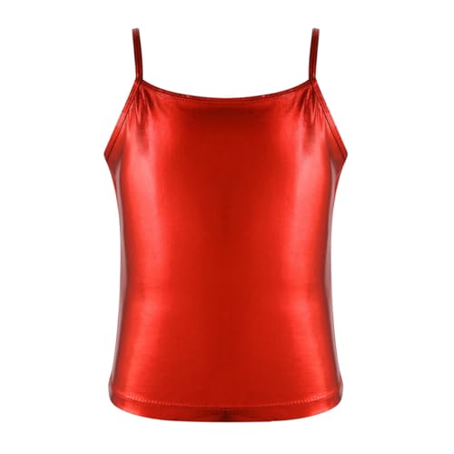 renvena Mädchen Metallic Tank Top Lange Trägertops Ärmellos Shirt Oberteil Unterhemd Einfarbig Kinder Tanz Sport Tops Stretch Rot 140/10 Jahre von renvena