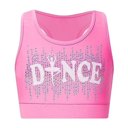 renvena Mädchen Sport Crop Top Kurz Busiter BH Tank Top mit Racerback Leibchen Kinder Turnen Tanz Fitness Workout Sportbekleidung Rosa 134-140 von renvena