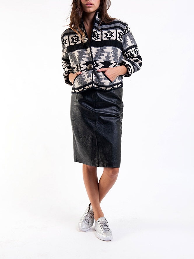 Schwarz Und Weiß Baumwolle Vintage Albuquerque Südwesten Gewebt Abgeschnitten Jacke von rerunvintage