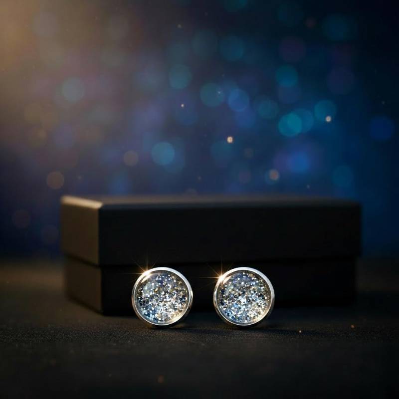 Sternschnuppenschmuck Runde 8 Mm Ohrstecker Gemini Mit Echtem Sternenstaub Aus Eisenmeteorit Der Stardust - Serie von resinia