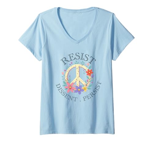 Damen Frauen widerstehen Dissent Persist Feminist Protest Floral Peace T-Shirt mit V-Ausschnitt Damen Frauen widerstehen Dissent Persist Feminist Protest Floral Peace T-Shirt mit V-Ausschnitt von resist dissent persist