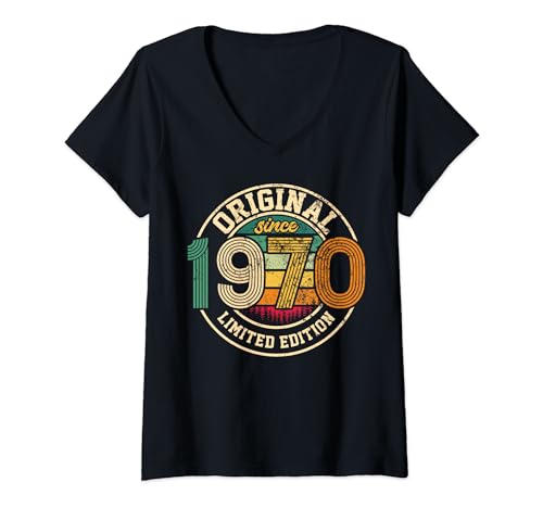 Damen Lustiges Vintage "Limited Edition" Jahrgang 1970 Geburtstag T-Shirt mit V-Ausschnitt von retro Geburtstags Geschenke geboren 1965 - 1990