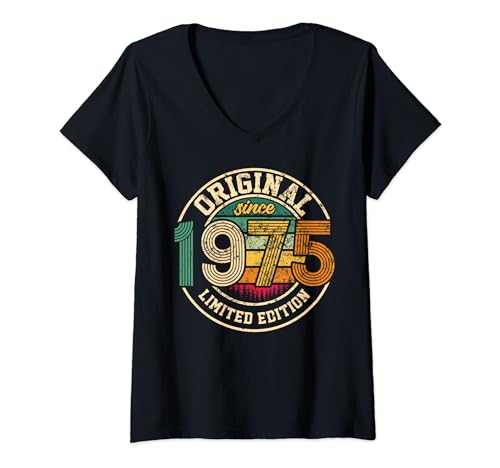 Damen Lustiges Vintage "Limited Edition" Jahrgang 1975 Geburtstag T-Shirt mit V-Ausschnitt von retro Geburtstags Geschenke geboren 1965 - 1990
