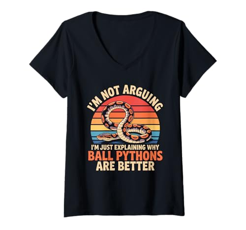 Damen Ich argumentiere nicht, ich erkläre nur, warum Ball Pythons T-Shirt mit V-Ausschnitt Damen Ich argumentiere nicht, ich erkläre nur, warum Ball Pythons T-Shirt mit V-Ausschnitt von retro Snakes legless reptiles pythons royal python