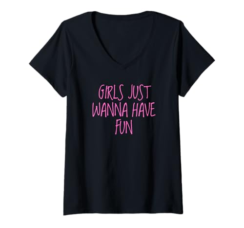Damen Mädchen wollen einfach Spaß haben T-Shirt mit V-Ausschnitt Damen Mädchen wollen einfach Spaß haben T-Shirt mit V-Ausschnitt von retro graphic Design For Women and girls Gifts