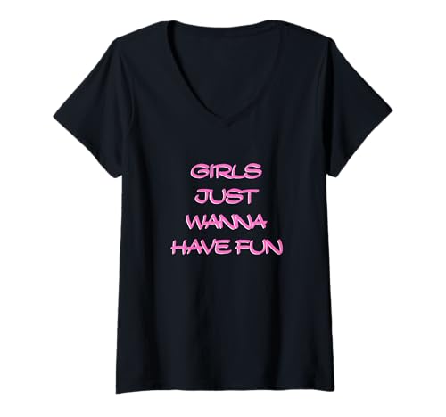 Damen Mädchen wollen einfach Spaß haben T-Shirt mit V-Ausschnitt von retro graphic Design For Women and girls Gifts