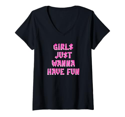 Damen Mädchen wollen einfach Spaß haben T-Shirt mit V-Ausschnitt von retro graphic Design For Women and girls Gifts